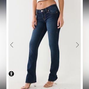 True Religion Billie Mid Rise Straight Jeans Dark Wash Minimal Distress NWT 33